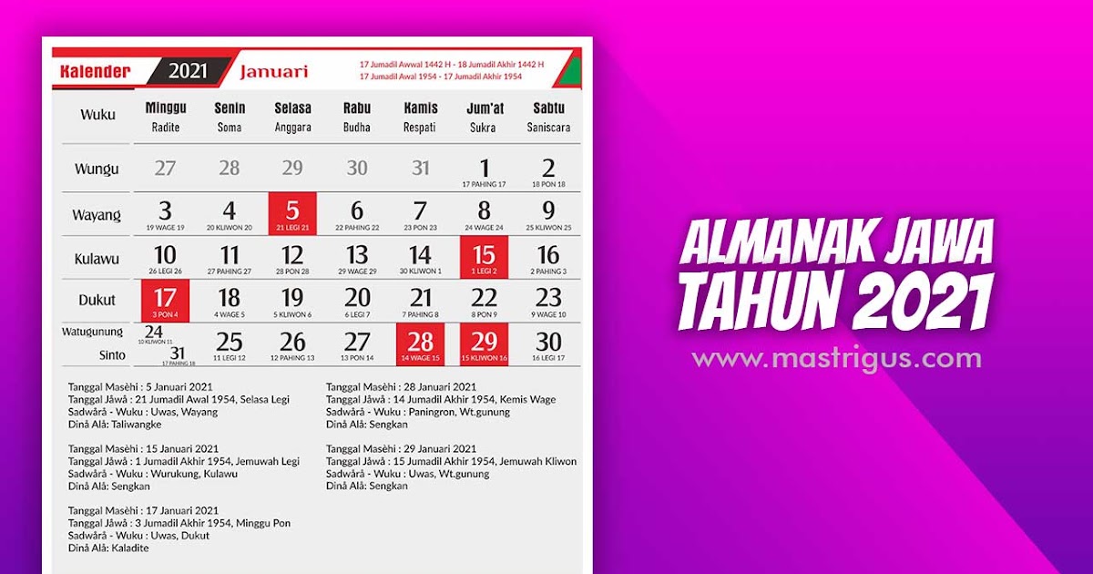 Download Kalender Jawa 2021 Atau Almanak Jawa 2021 Cdr