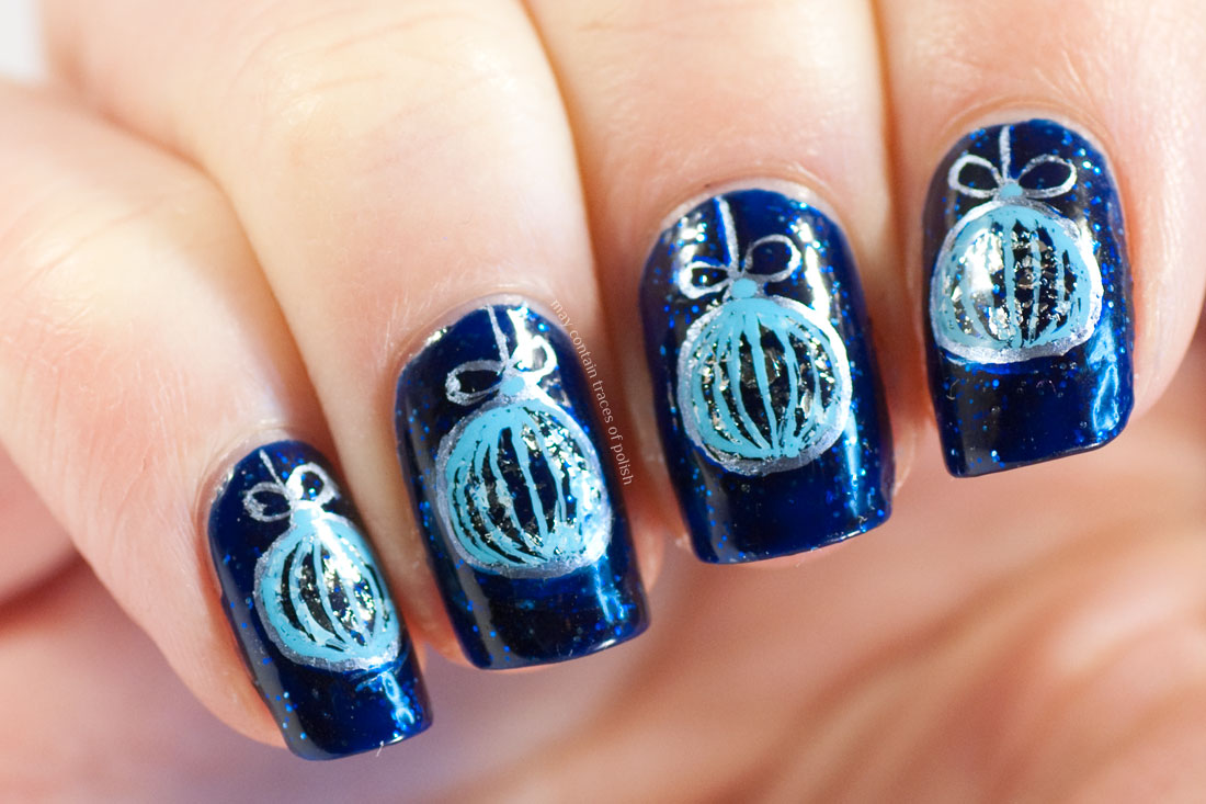Blue Christmas Ornament Nails - May contain traces of polish