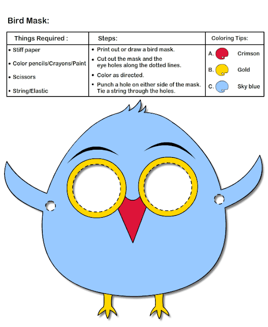 Máscara de pájaros para imprimir - Colorear dibujos infantiles