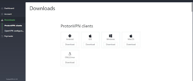ProtonVPN Download within dashboard