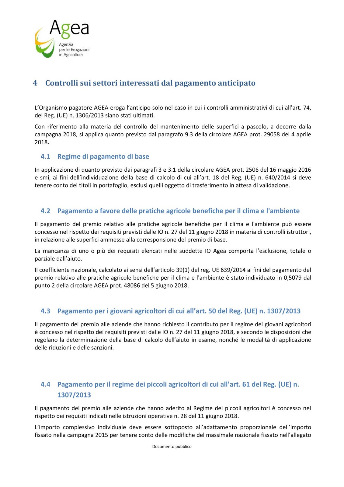 Agea istruzioni operative pagamento anticipato domanda unica 2018