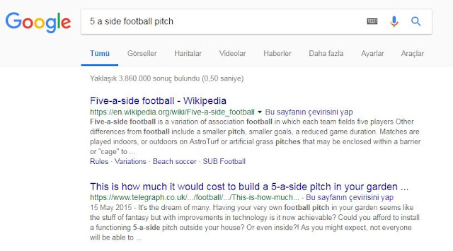 5 a side football pitch google keywords