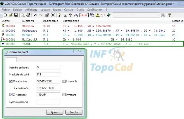 édition geobase, geobase covadis, éléments géobase, calculer les points, calcul topométriques, points topographique, rattachement, altimétrique, station, covadis geobase.