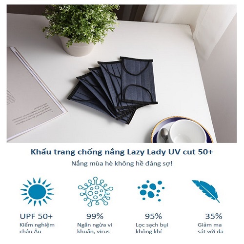 Túi 10 cái Khẩu trang y tế Chống nắng Chống bụi Lazy Lady UPF50+