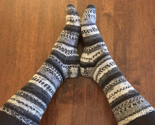 Socks are knitted with wedge toes and  traditional heel flap