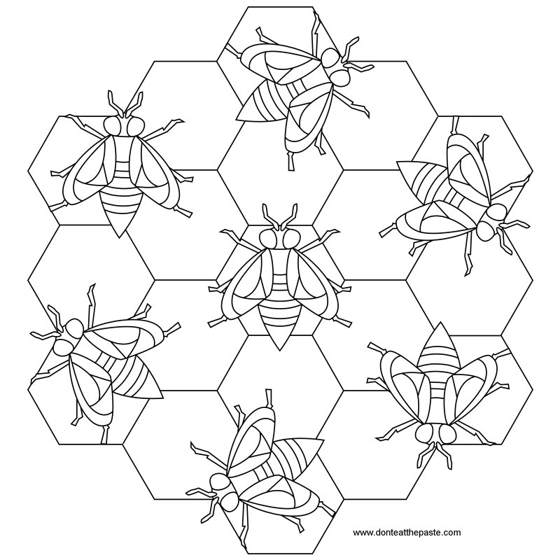 Bee mandala to print and color- also available in transparent PNG