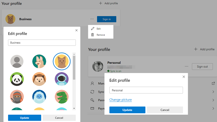 Modifier le nom et l'image du profil sur Microsoft Edge