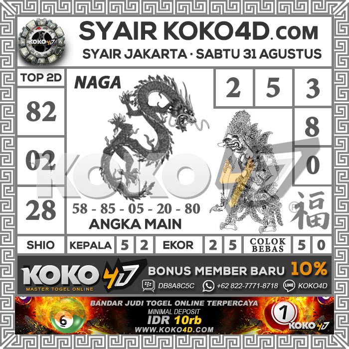 Prediksi Syair Jakarta Hari Sabtu Tanggal 31 Agustus 2019 Situs Cara