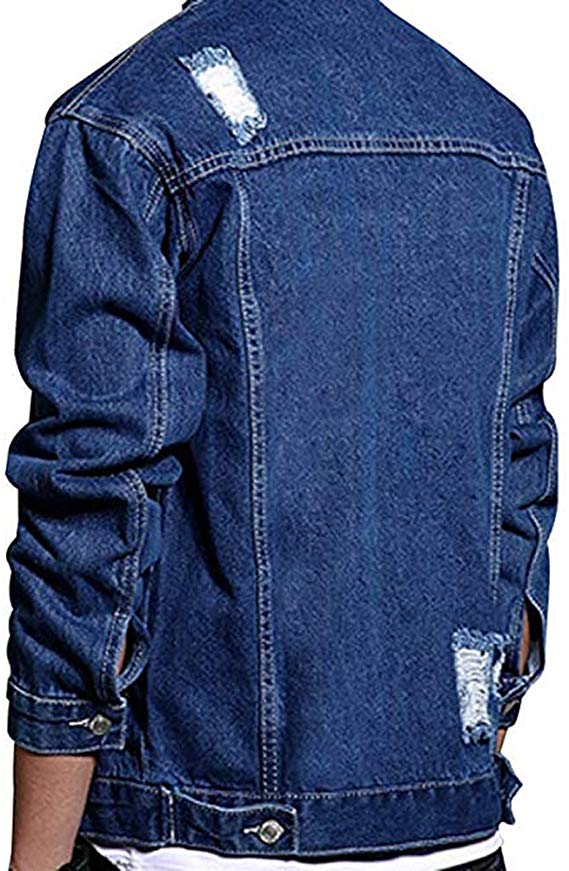 Moto Apparels Men's Distressed Ripped Denim Jacket Button Down Trucker