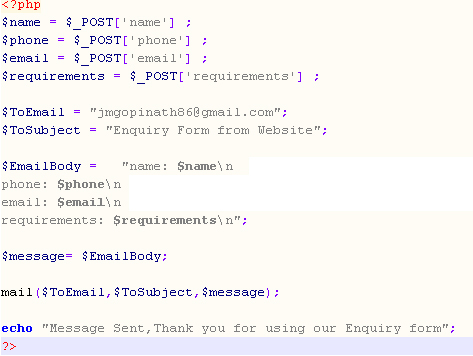 Simple PHP Email Form ~ Welcome To Gopinath Tutorials