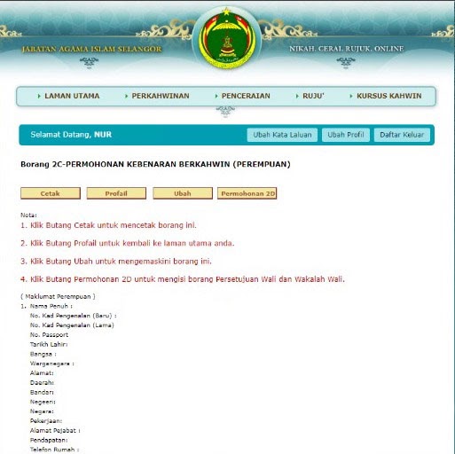 Borang Akad Nikah Online