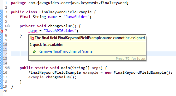 final Java Keyword with Examples