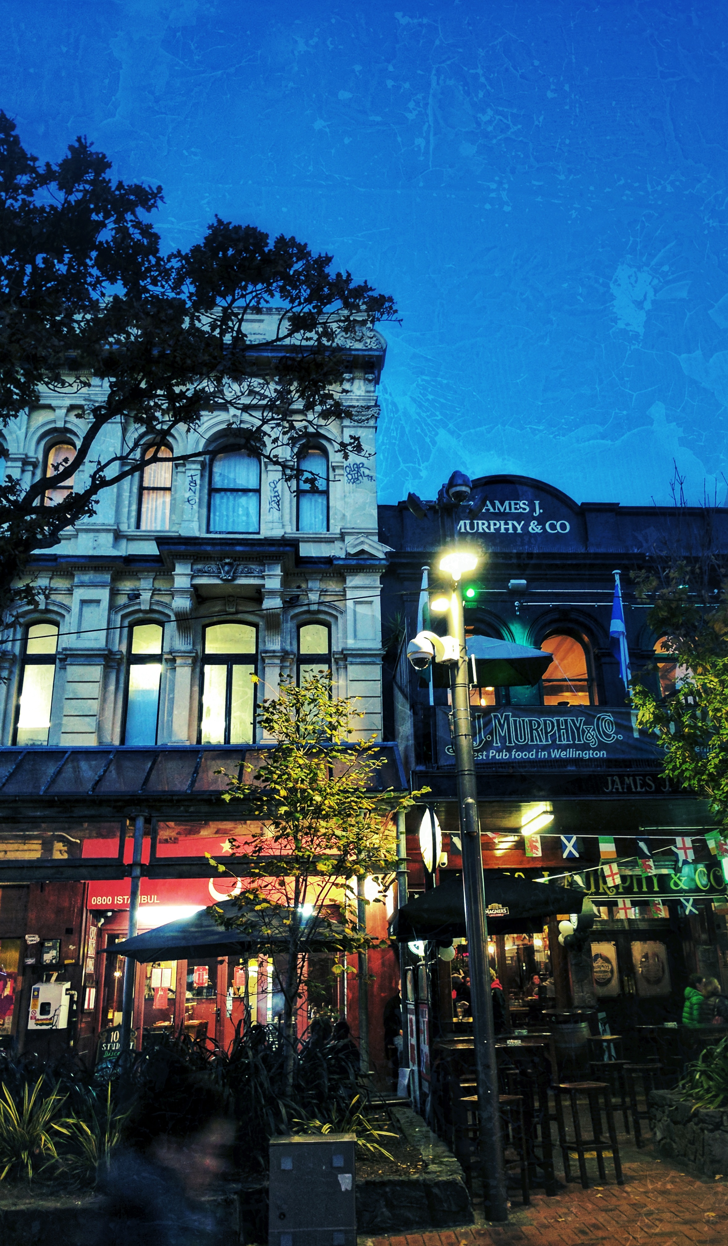 Heavily edited J J Murphy pub on Wellington's Cuba Mall as seen from Left Bank