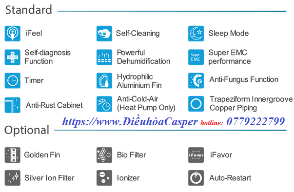 TÍNH NĂNG ĐIỀU HÒA CASPER 24000BTU 2 CHIỀU EH-24TL22