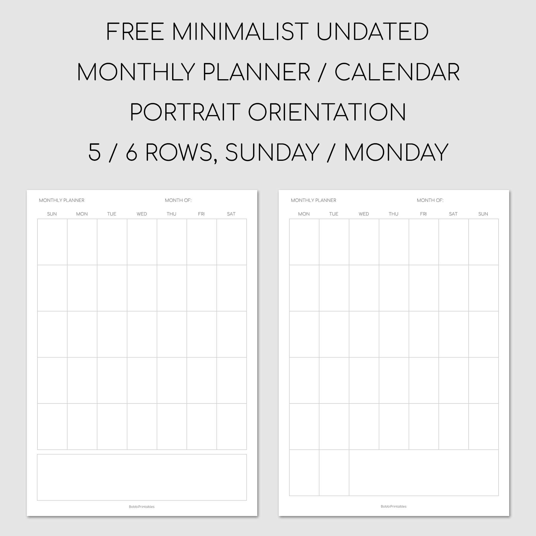 Printable Minimalist Monthly Planner Portrait Orientation