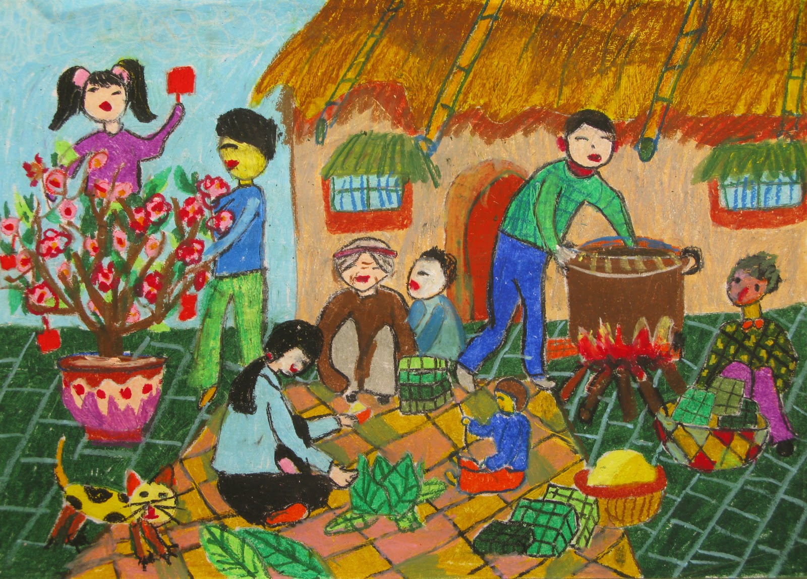 Kết quả hình ảnh cho vẽ tranh dề tài ngày tết