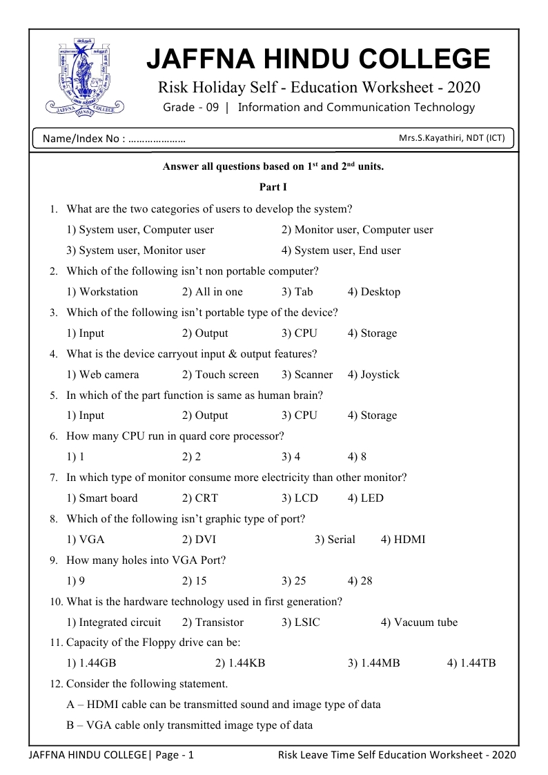 Grade 9 ict covid 19 task work sheet j jaffna hindu college www lkedu lk