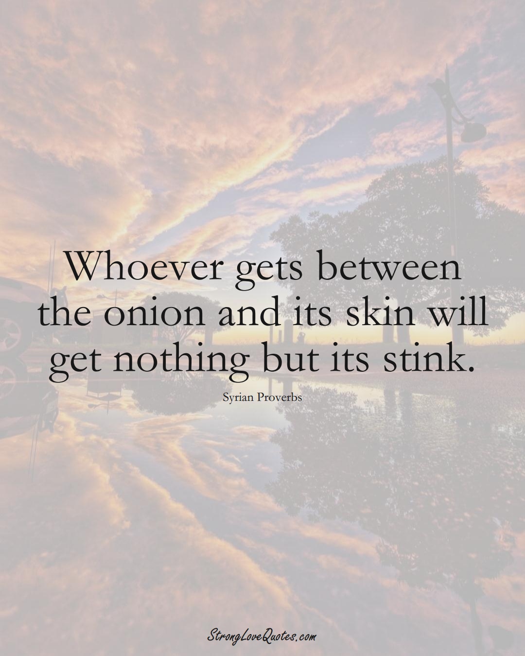 Whoever gets between the onion and its skin will get nothing but its stink. (Syrian Sayings);  #MiddleEasternSayings