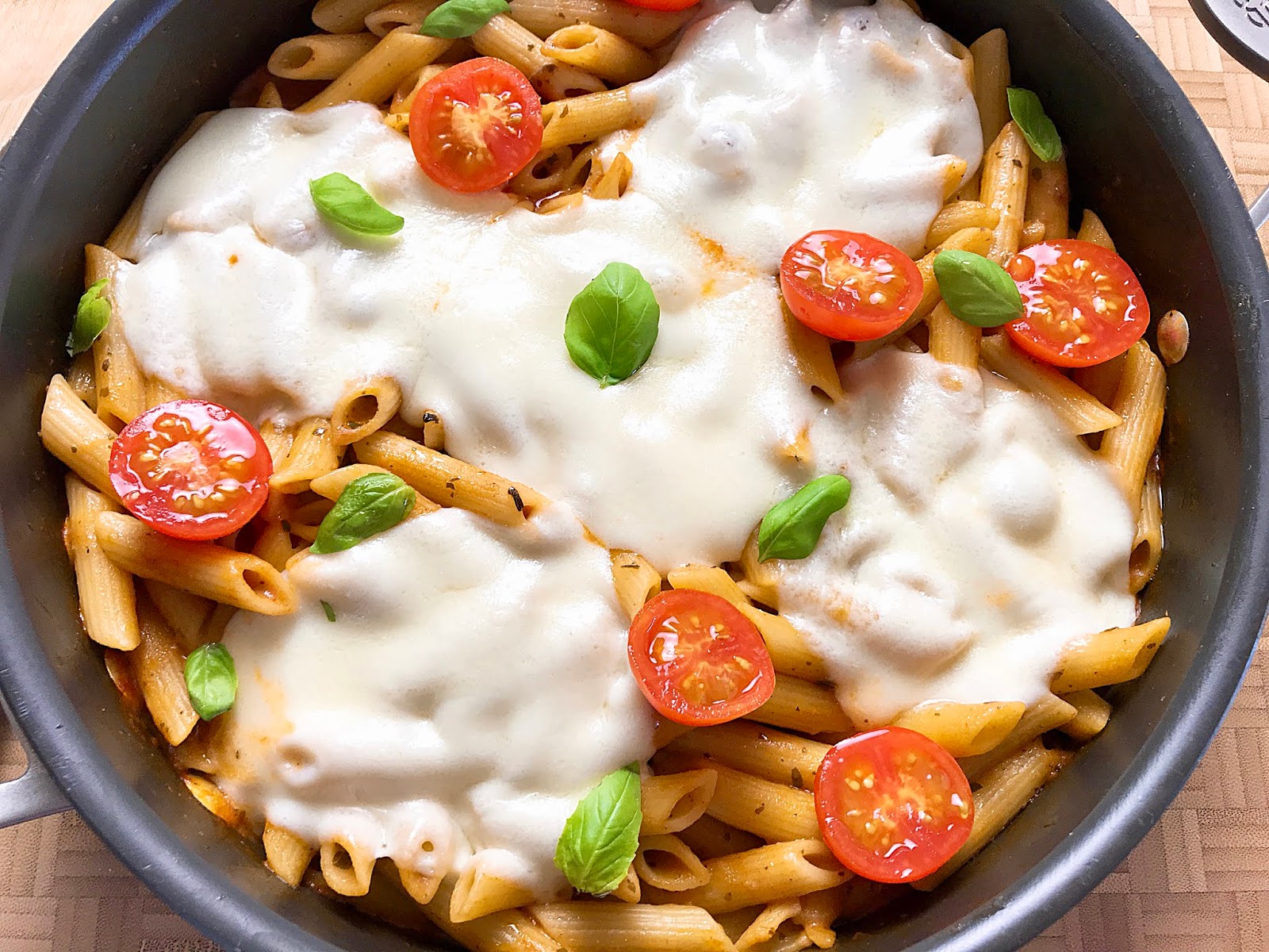 Penne with Pink Pesto and Mozzarella
