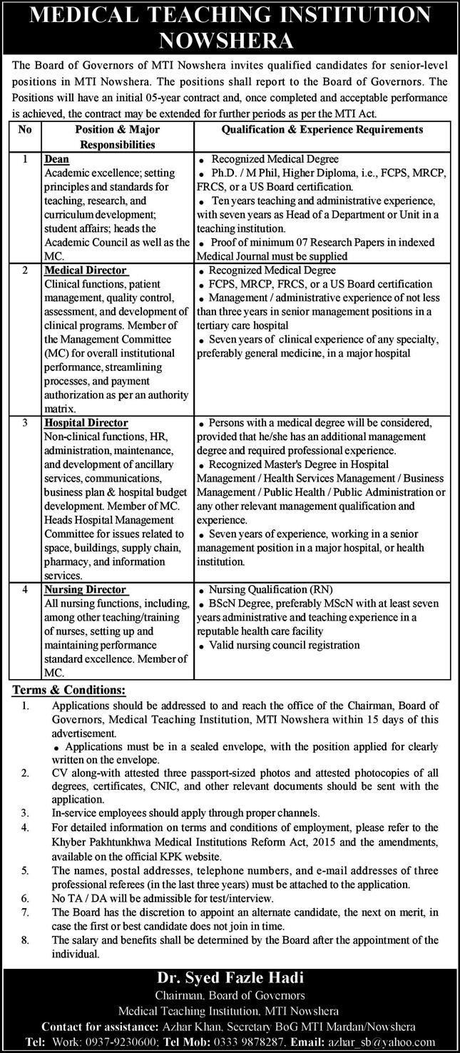 Medical Teaching Institution (MTI) Nowshera Jobs 2021 in Pakistan Medical Teaching Institution (MTI) Nowshera Jobs 2021 in Pakistan
