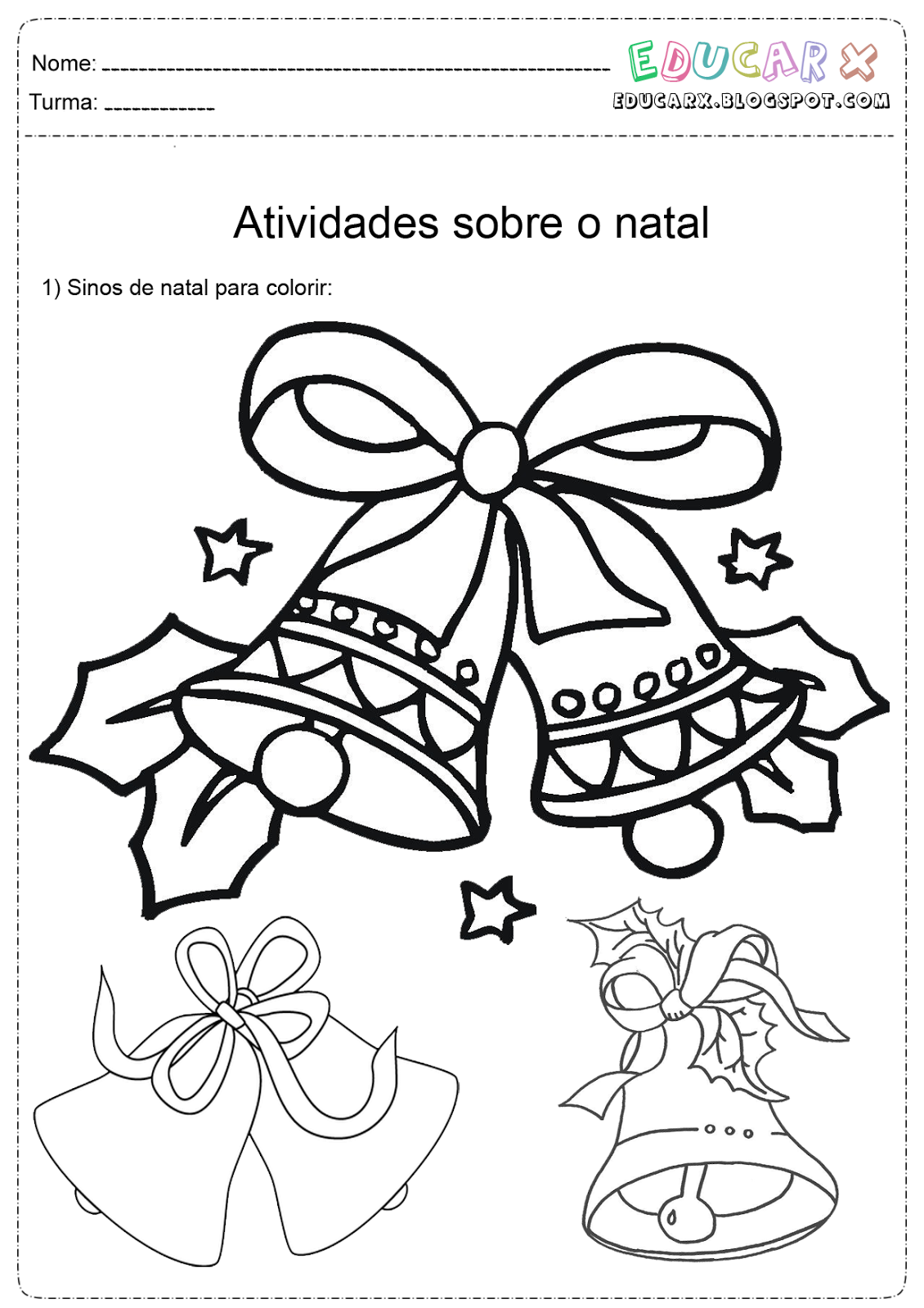 Educar X Sinos De Natal Para Colorir E Imprimir