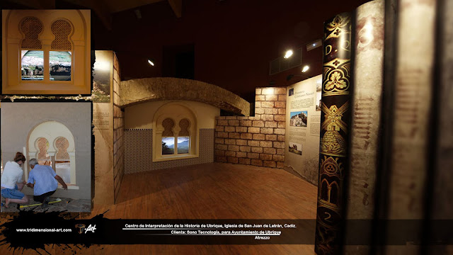 monitores ocultos en escenografía museo ubrique cádiz