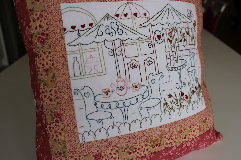 Flower and Linen French stitchery cushion