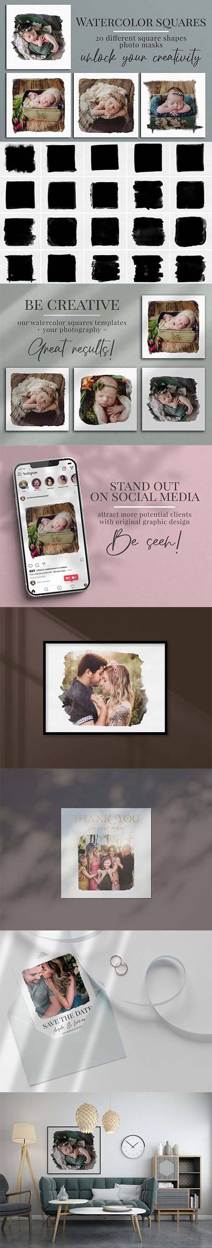CreativeMarket - Watercolor squares photo masks 5922919 2 lukjk