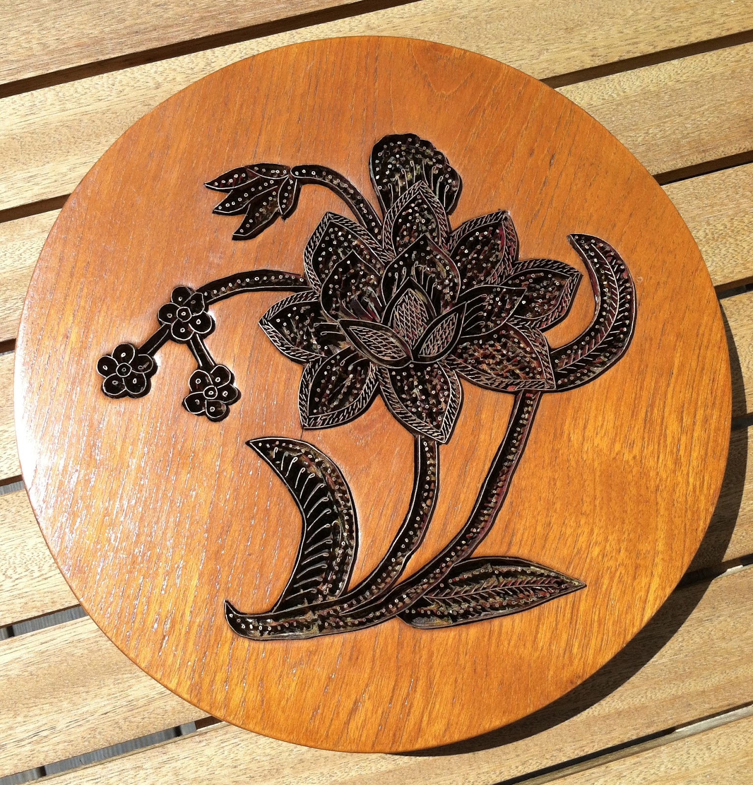 the treehouse 8.14.12 mid century copper & wood wall hanging