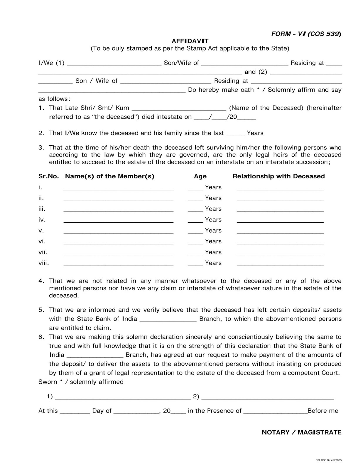 Forms19: APPLICATION FOR SELLEMENTS OF DECEASED ASSETS