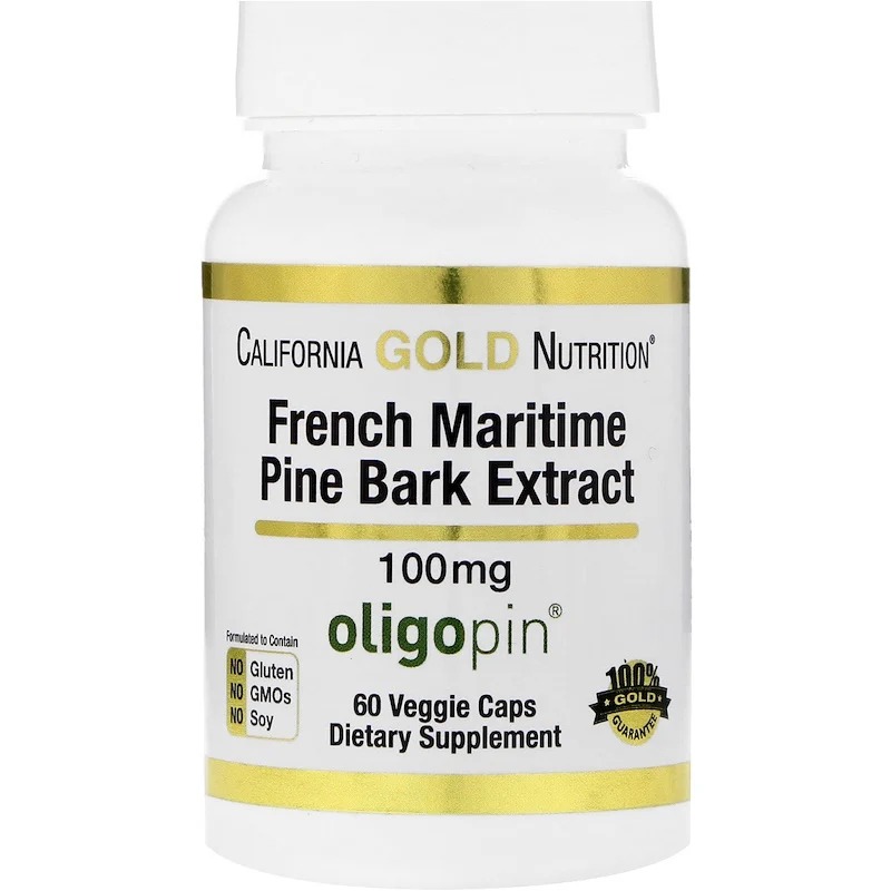 California Gold Nutrition, Oligopin, экстракт коры французской приморской сосны, полифенольный антиоксидант, 100 мг, 60 растительных капсул