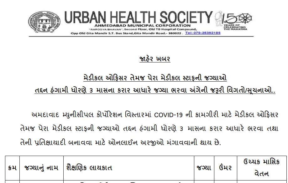 Ahmedabad Municipal Corporation Recruitment for 150 Medical Officer