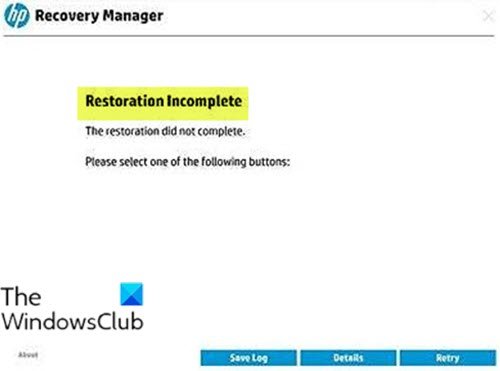 Restauración incompleta: error de HP Recovery Manager