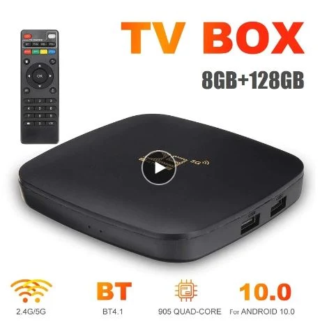 Smart TV BOX 8+128GB D9 Fast 100Mbps 2.4G/5G Dual WiFi RJ45 For Android 10.0 Ethernet 4K Set-Top Quad Core ARM Cortex A53 Player