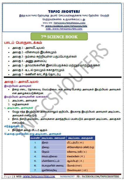 7th New Samacheer Science Book Notes in Tamil & English PDF  / ஏழாம் வகுப்பு  புது சமச்சீர் கல்வி அறிவியல் புத்தகம் நோட்ஸ்