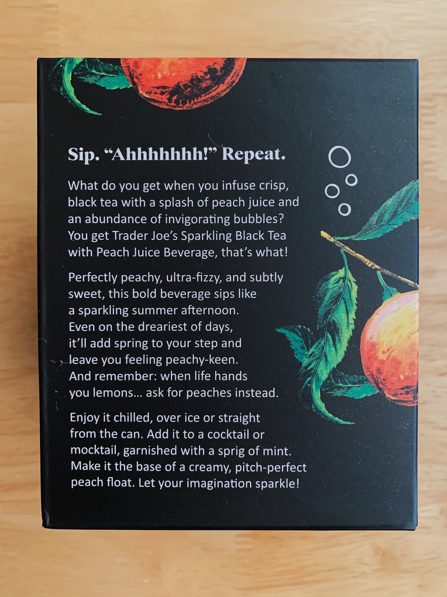 Trader Joe's Sparkling Black Tea with Peach Juice Beverage