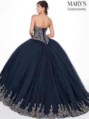 Midnight blue/gold Ball Gown Mary's Quinceanera design dress