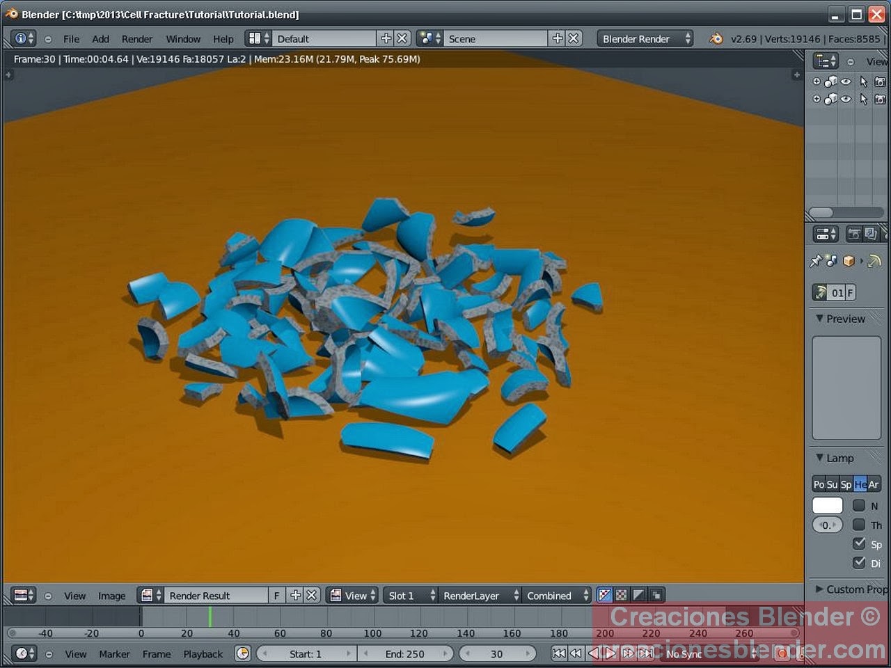 Creaciones Blender Uso del Addon Cell Fracture en Blender 2.69 para