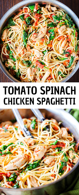 Tomato Spinach Chicken Spaghetti