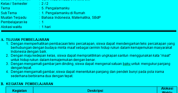 RPP Kelas 2 Tema 5 Format 1 Lembar Tipsinsurance5