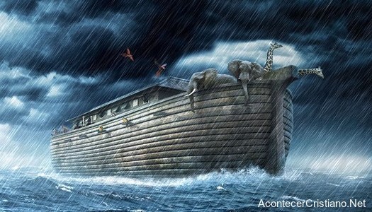 Arca de Noé con animales en el diluvio
