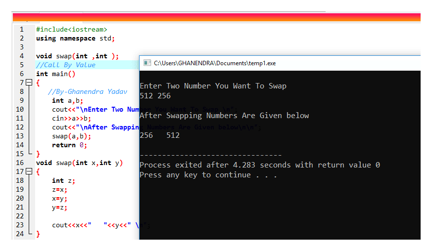 Swapping of Two Numbers in C++ Using Functions | Call by Reference ...