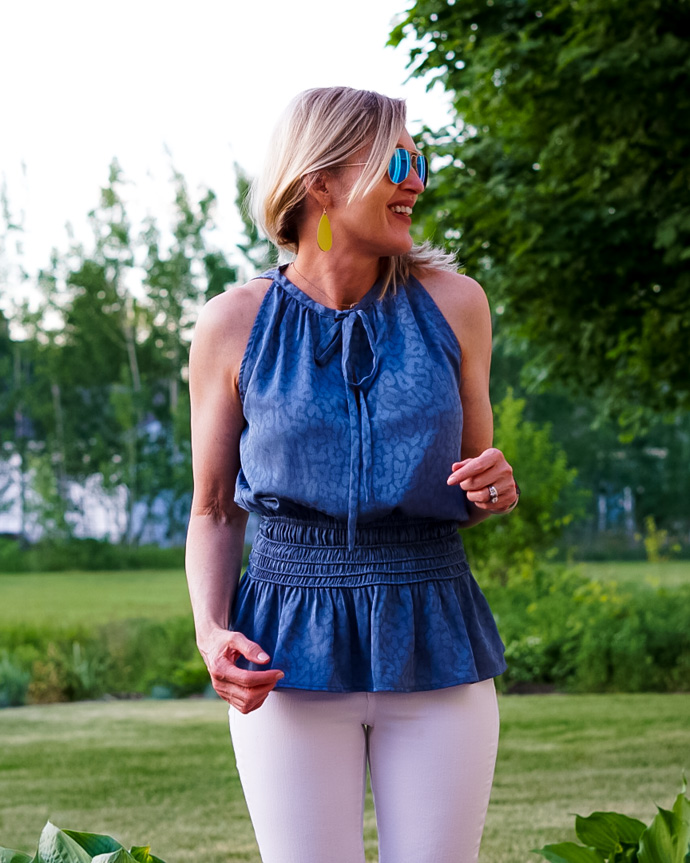 leopard print smocked waist top