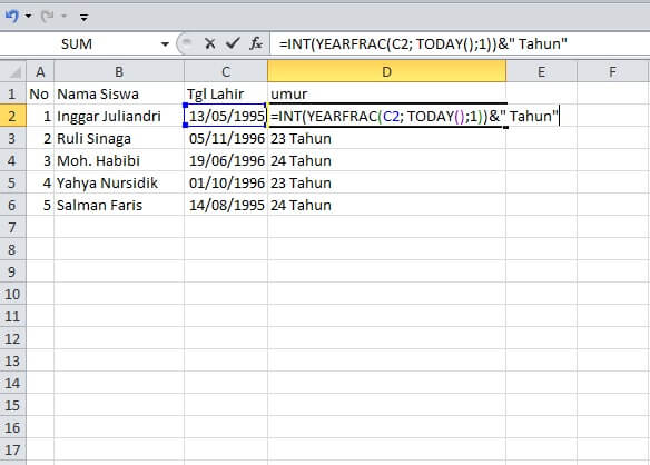 rumus hitung usi di excel dengan fungsi yearfrac