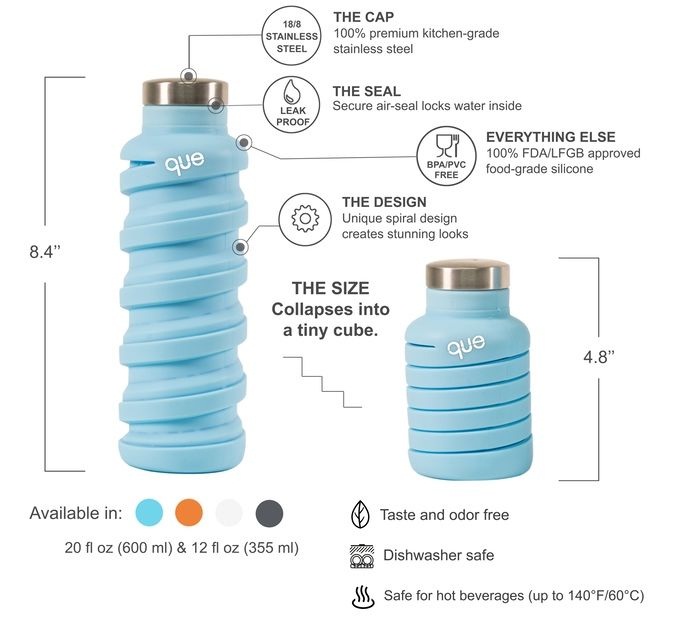 Tecnoneo Botella expansible 'que' con tamaño adaptable al liquido de