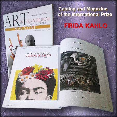 Catálogo del Premio Internacional FRIDA KAHLO y la  Revista "Art International Contemporary Magazine" en donde  se publicaron las obras de los artistas internacionales premiados.