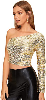 One shoulder glitter top