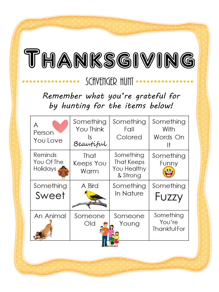 Hello, Happy Place: Free Thanksgiving Scavenger Hunt with Varitions