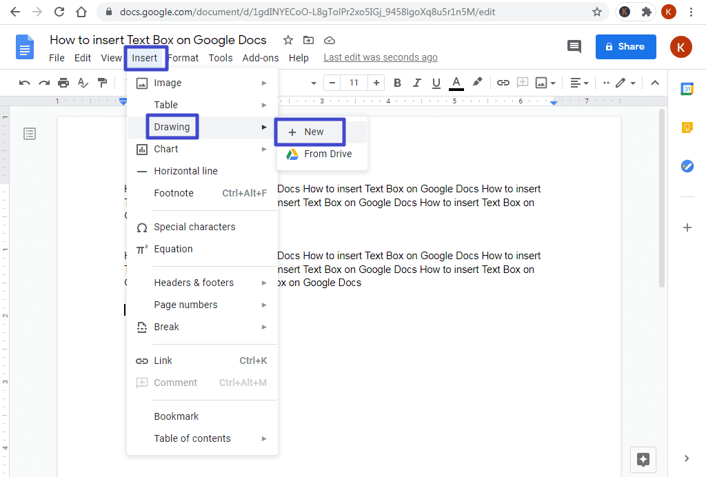 how do you insert a text box in a google doc