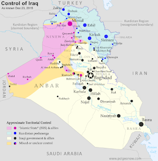 Map of Islamic State and Kurdish control in Iraq as of December 2015